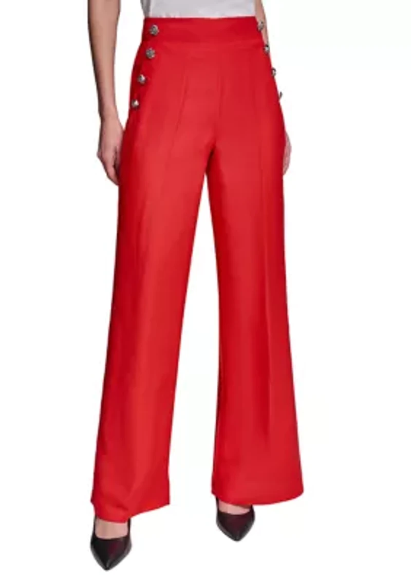Women's Wide Leg Button Detail Linen Pants