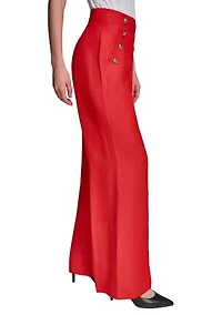 Women's Wide Leg Button Detail Linen Pants