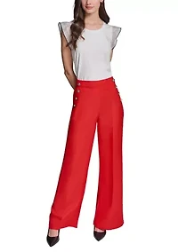 Women's Wide Leg Button Detail Linen Pants