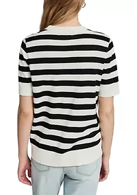 Women's Crew Neck Striped Rose Sweater