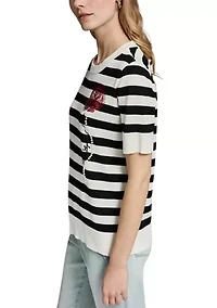 Women's Crew Neck Striped Rose Sweater