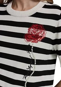 Women's Crew Neck Striped Rose Sweater