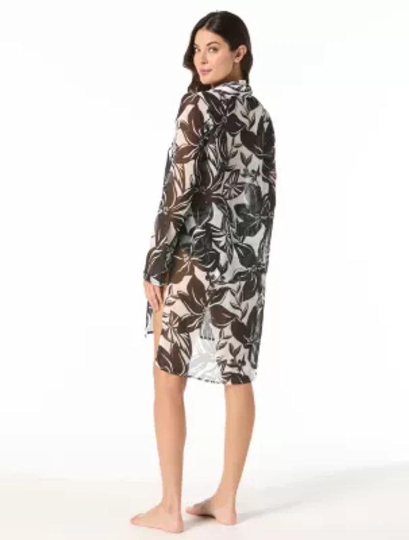 Carmen Marc Valvo Button Up Cover Convertible Shirt