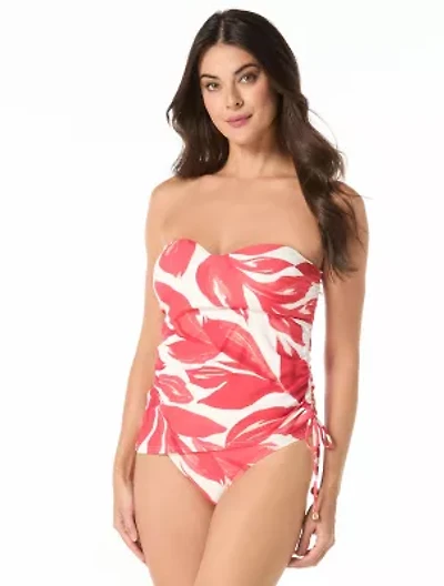 Carmen Marc Valvo Side Tie Beaded Bandeau Tankini Top