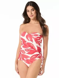 Carmen Marc Valvo Side Tie Beaded Bandeau Tankini Top