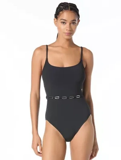 Michael Kors Belted Scoopneck One Piece Swimsuit