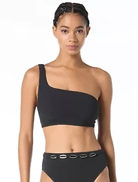 Michael Kors One Shoulder Textured Bikini Top