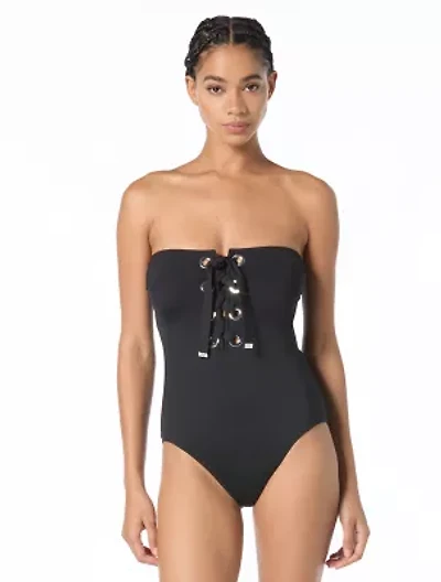 Michael Kors Bandeau Lace Up One Piece Swimsuit