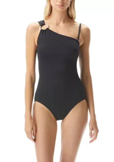 Michael Kors Logo Ring One Shoulder  Piece Swimsuit