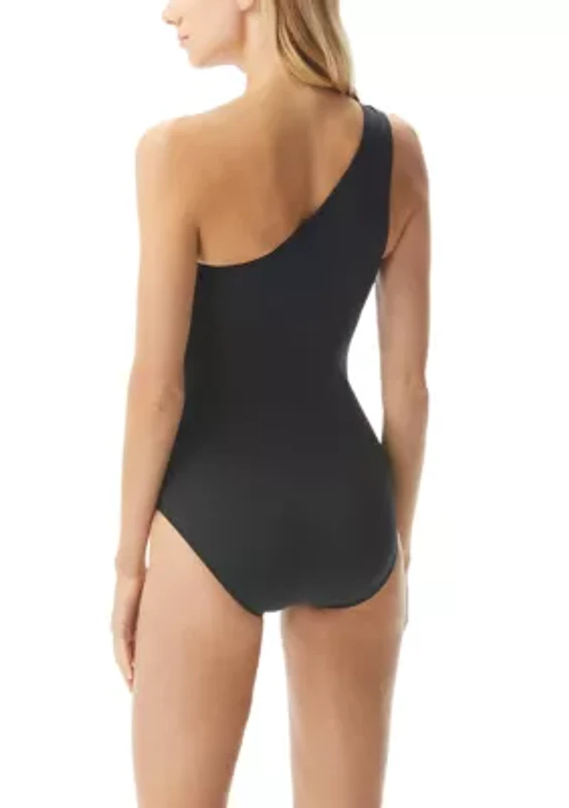 Michael Kors Logo Ring One Shoulder  Piece Swimsuit