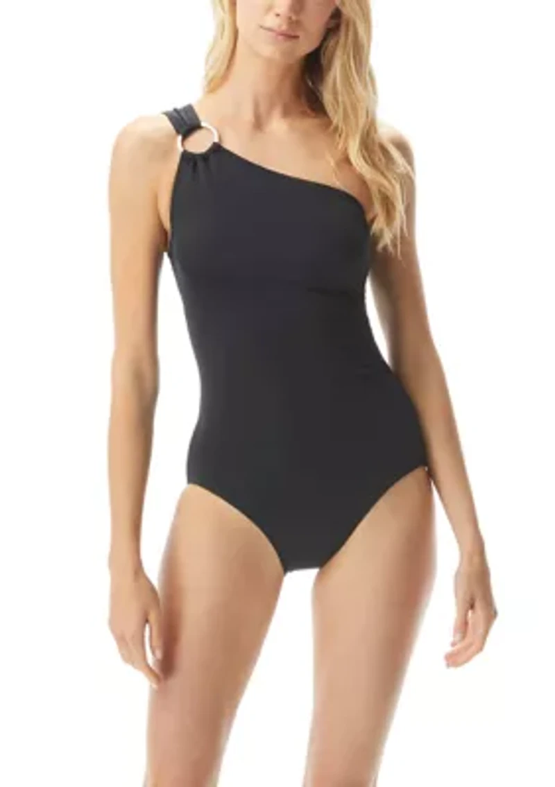 Michael Kors Logo Ring One Shoulder  Piece Swimsuit