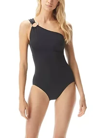 Michael Kors Logo Ring One Shoulder  Piece Swimsuit