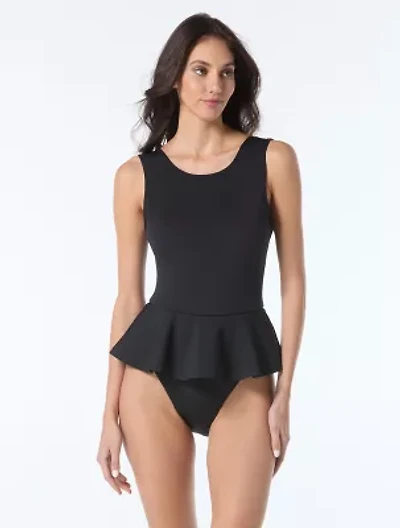 Vince Camuto High Neck Skirted One Piece Swimsuit