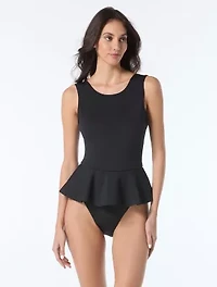 Vince Camuto High Neck Skirted One Piece Swimsuit