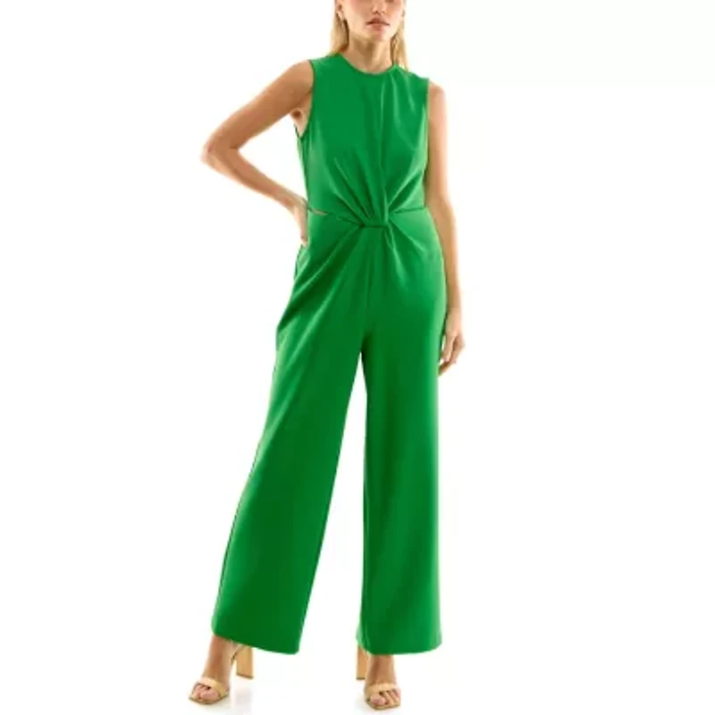 Sleeveless Solid Jumpsuit with Front Knot
