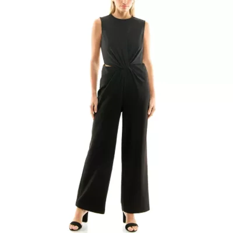 Sleeveless Solid Jumpsuit with Front Knot