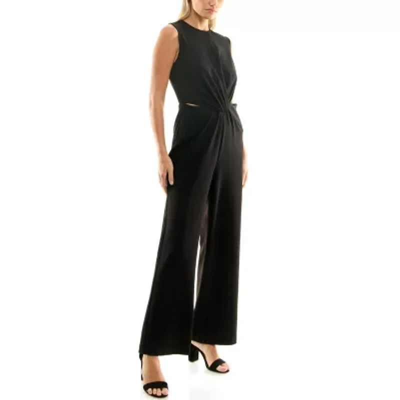 Sleeveless Solid Jumpsuit with Front Knot