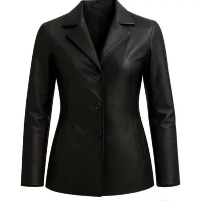Ladies Leather Button Coat