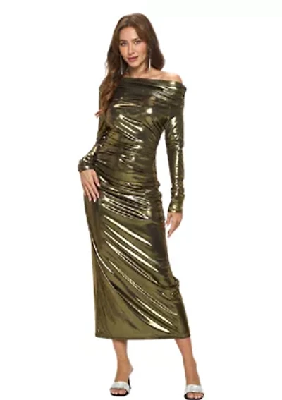 DROP SHOULDER METALLIC DRESS