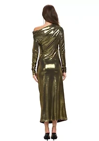 DROP SHOULDER METALLIC DRESS