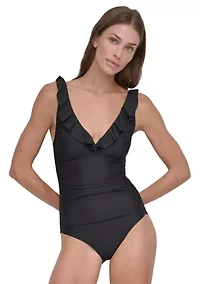 One Piece Ruffle Plunge Swimsuit