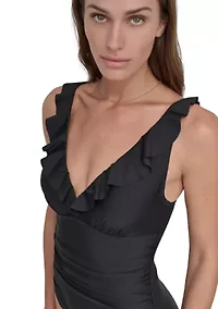 One Piece Ruffle Plunge Swimsuit