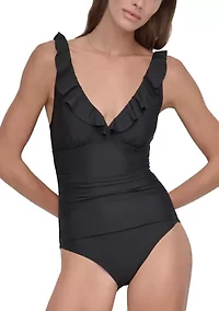 Women's Ruffle Plunge One Piece Bathing Suit