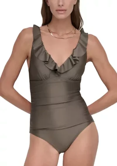 Women's Ruffle Plunge One Piece Bathing Suit