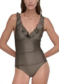 Women's Ruffle Plunge One Piece Bathing Suit