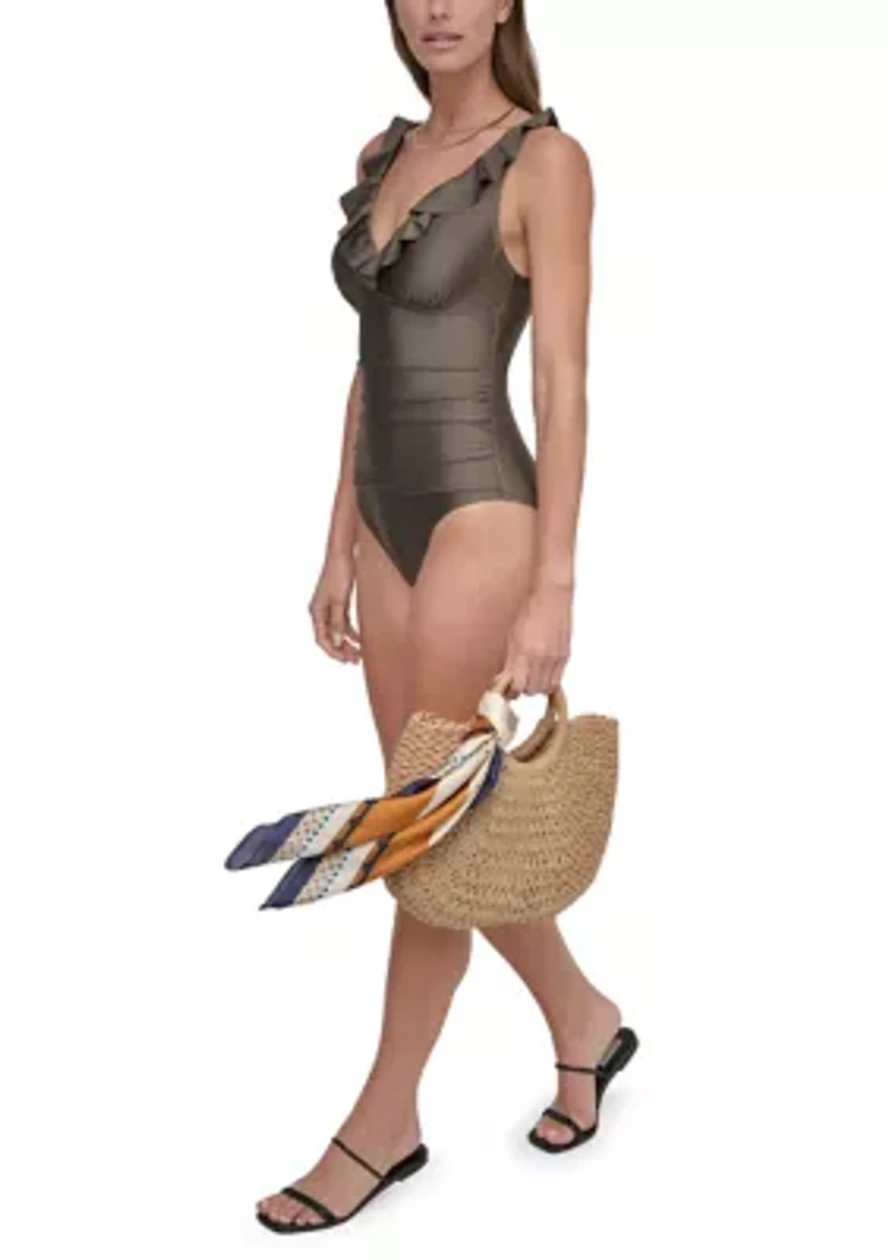 Women's Ruffle Plunge One Piece Bathing Suit