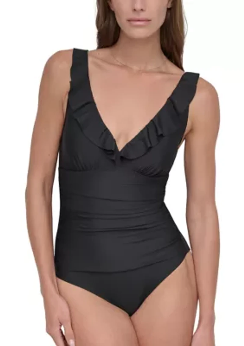 Women's Ruffle Plunge One Piece Bathing Suit