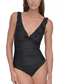 Women's Ruffle Plunge One Piece Bathing Suit