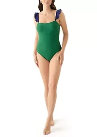 Ruffle Shoulder One Piece Swimsuit