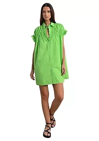 Women's Solid Smock Ruffle Sleeve Shirtdress
