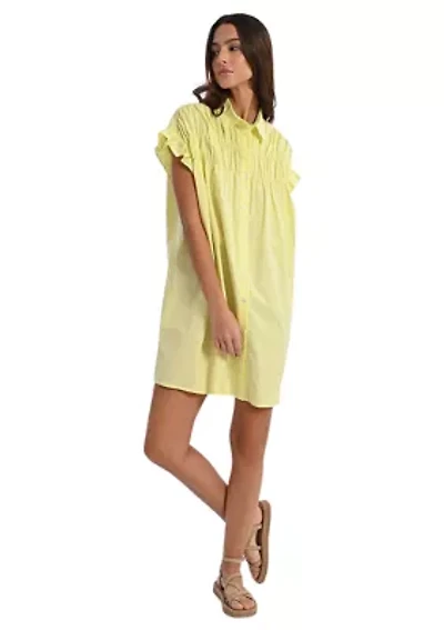 Women's Solid Smock Ruffle Sleeve Shirtdress