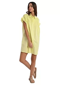 Women's Solid Smock Ruffle Sleeve Shirtdress