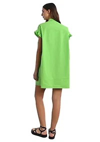 Women's Solid Smock Ruffle Sleeve Shirtdress