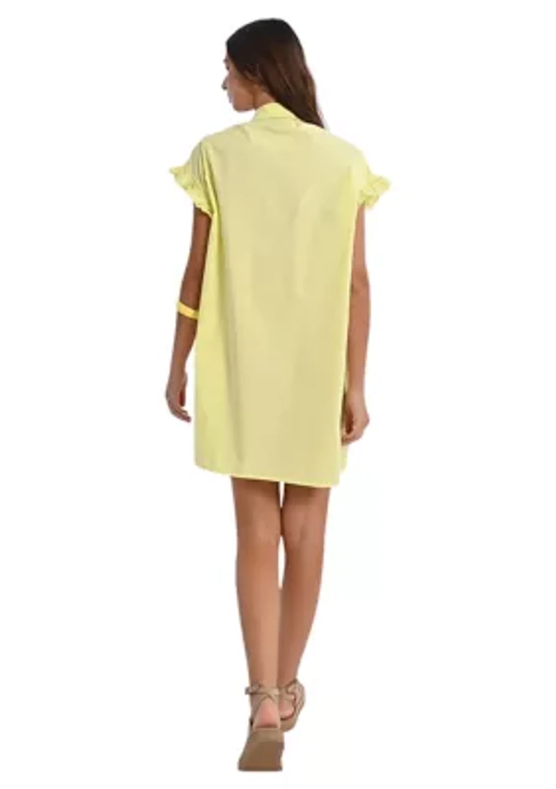 Women's Solid Smock Ruffle Sleeve Shirtdress