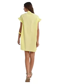 Women's Solid Smock Ruffle Sleeve Shirtdress