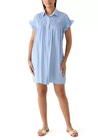 Women's Ruched Flutter Sleeve Shirtdress
