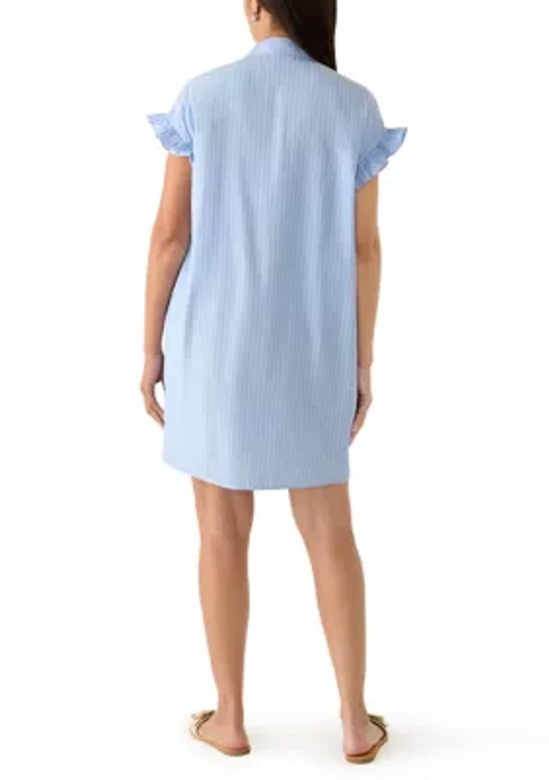 Women's Ruched Flutter Sleeve Shirtdress