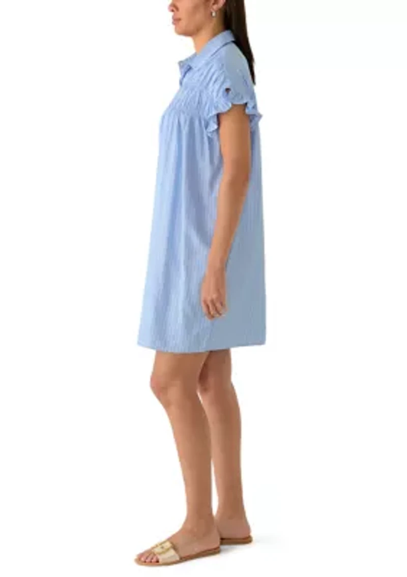 Women's Ruched Flutter Sleeve Shirtdress