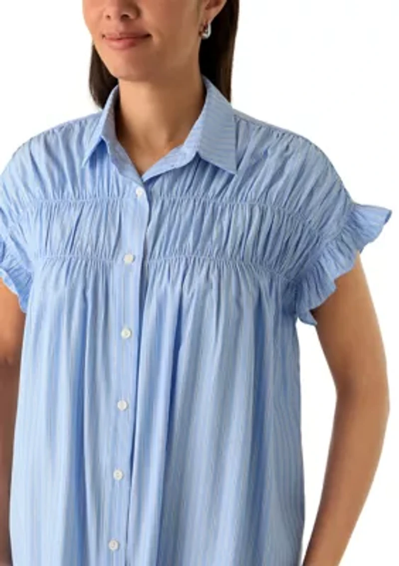 Women's Ruched Flutter Sleeve Shirtdress