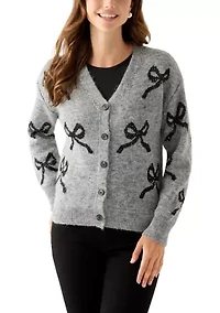 Women's Button Front Bow Print Cardigan