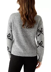 Women's Button Front Bow Print Cardigan