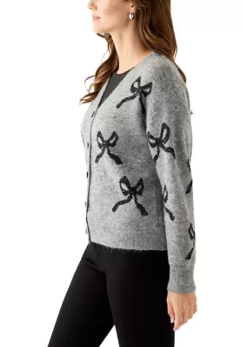 Women's Button Front Bow Print Cardigan