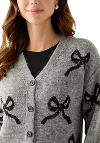 Women's Button Front Bow Print Cardigan