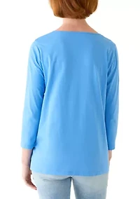 Women's 3/4 Sleeve Embroidered Yoke Top
