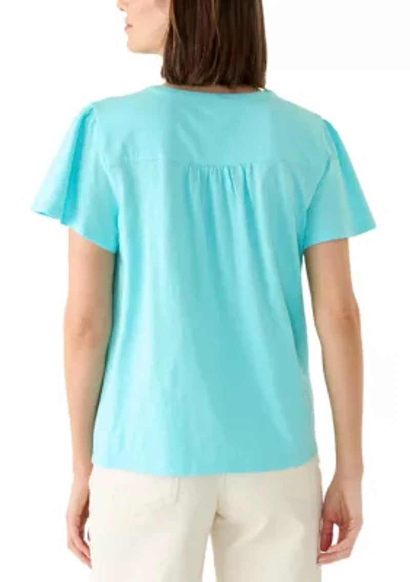 Women's Henley Embroidered Top