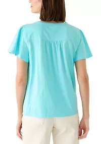 Women's Henley Embroidered Top